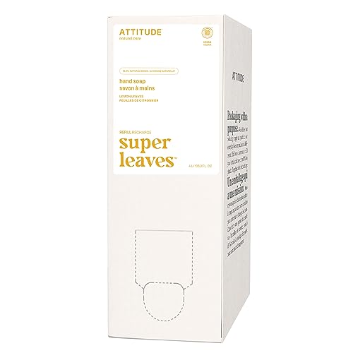 ATTITUDE Liquid Hand Soap, EWG Verified, Plant and Mineral-Based, Vegan Personal Care Products, Lemon Leaves, Bulk Refill Format, 135.26 Fl Oz