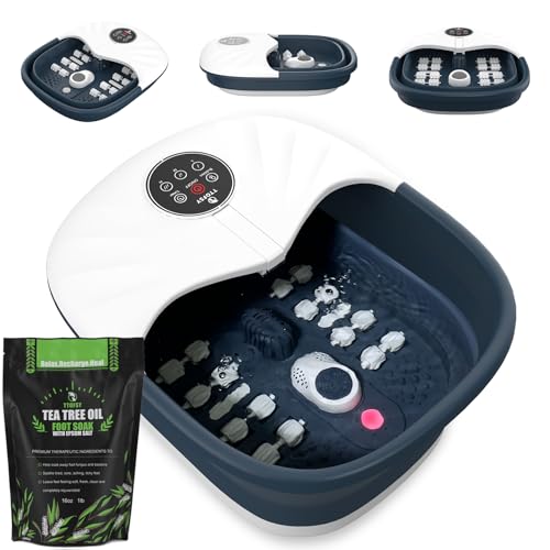 TTOFSY Foot Spa Bath Massager with Heat Bubbles and Vibration Massage and Jets, 16OZ Tea Tree Oil Foot Soak Epsom Salt, Collapsible Foot Bath Bucket with Infrared Relieve Stress & Remote Control