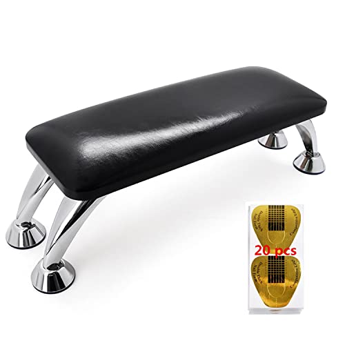 Willbebest Nail Arm Rest for Acrylic Nails, Microfiber Leather Hand Cushion Soft Pillow Footstool with 4 Stainless Steel Stands, Black (Gift! 20pcs double thick forms), 1.0 Count