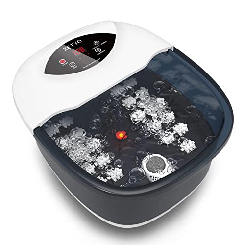 ZETYO Foot Spa Bath Massager with Heat,Pedicure Foot Masssager Spa with 22 Massage Rollers,Bubbles,Pumice Stone,Foot Bath Spa/Foot Soaker with Mini Acupressure Massage Points&Temperature Control
