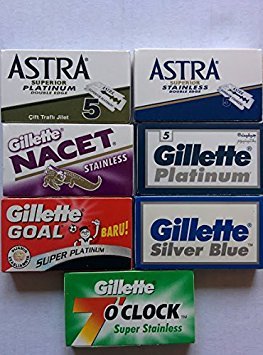 7G's COMBO 35 Double Edge Blade Sampler 7 O'CLOCK NACET ASTRA and GOAL