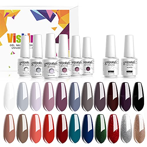 Vishine Gel Nail Polish Set - 22 Classic Color Gel Nail Polish Red White Black 8ml with No Wipe Base and Top Coat,24 PCS Soak Off Gel Nail Starter Gel Nail Kit