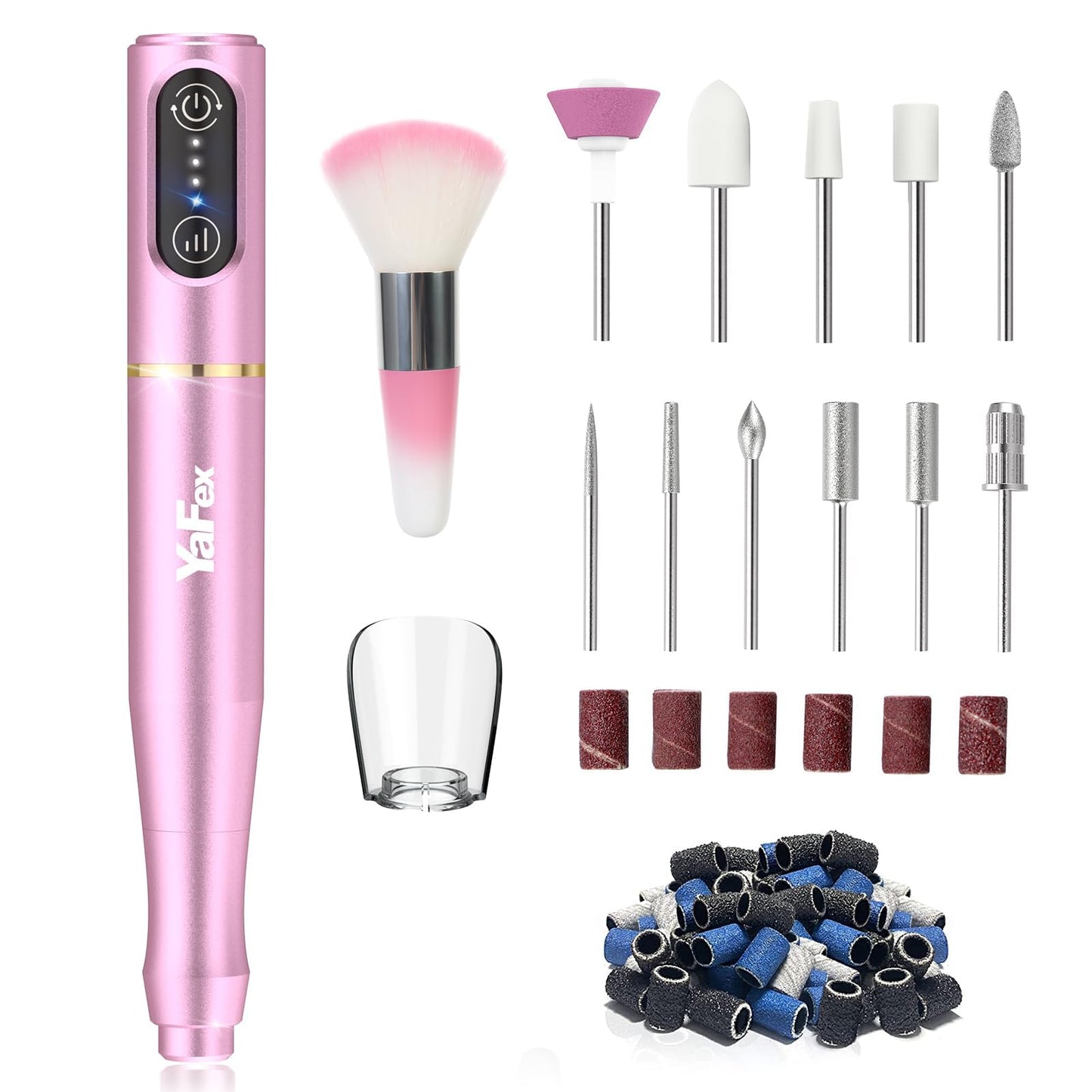 YaFex Cordless Electric Nail Drill, Professional Nail File Machine with 11 Nail Drill Bits, USB Portable Efile for Acrylic Gel Nails, Rechargeable Manicure Pedicure Polishing (A-Premium Pink)