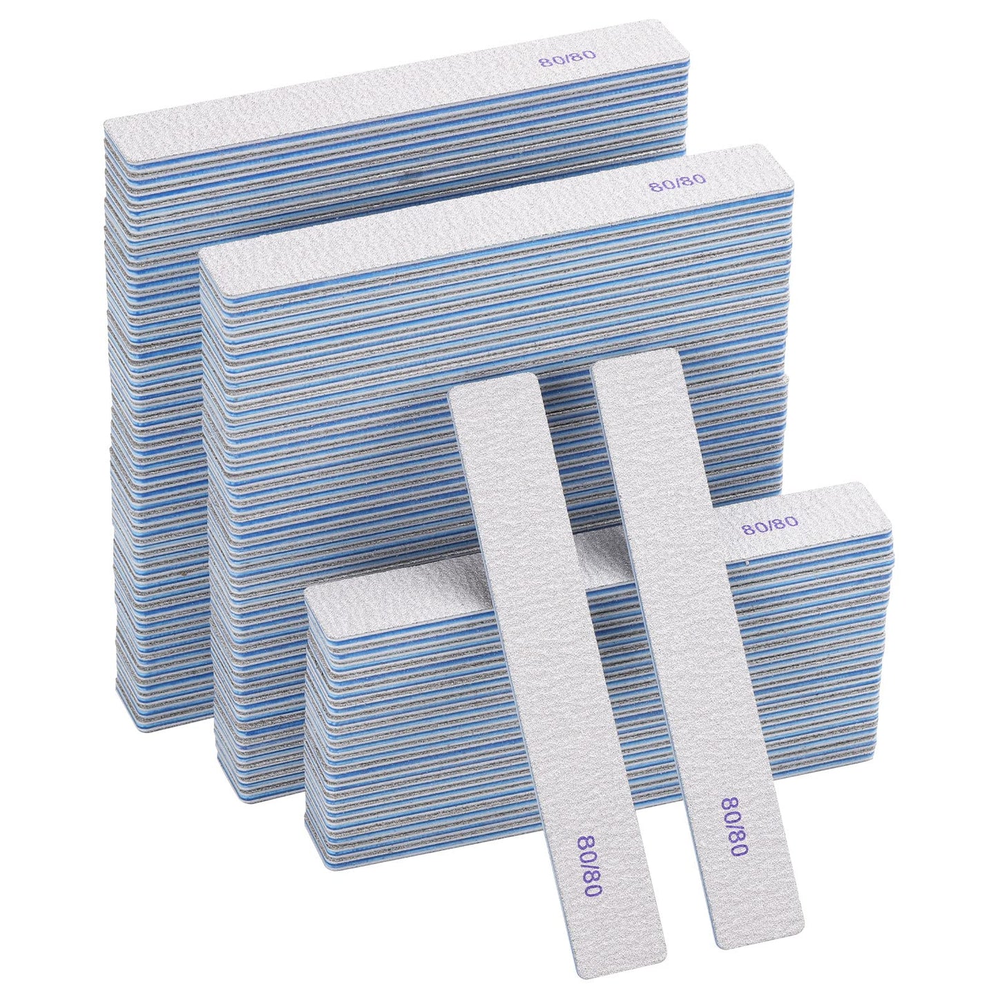 100 Count 80/80 Grit Rectangle Nail Files Reusable Coarse Nail File Double Sided Emery Boards Manicure Tools for Acrylic Nails