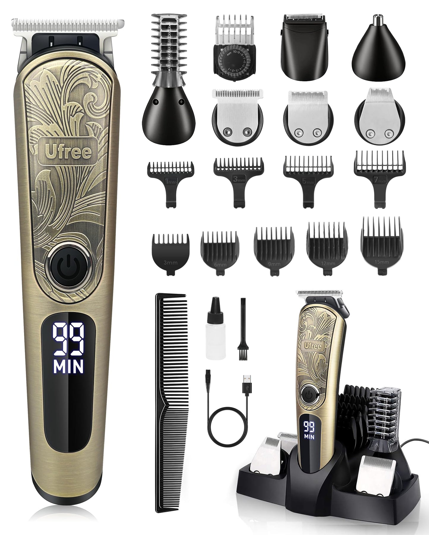 Ufree Beard Trimmer for Men, Professional Hair Trimmer, Electric Razor Shavers for Men, Waterproof Clippers for Hair Cutting, Mens Grooming Kit for Mustache Nose Face Body, Rechargeable,Gifts for Men