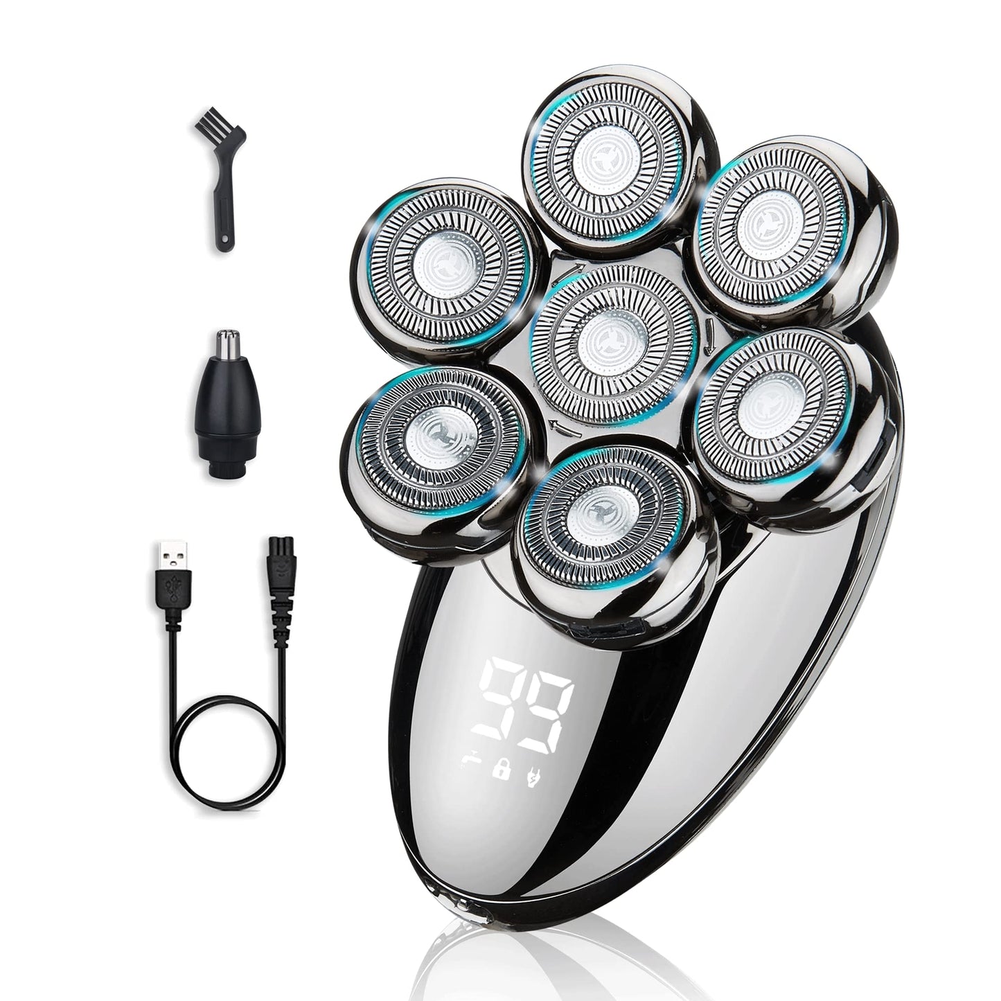 VODOZAVA Electric Razor for Men,2 in 1 Head Shavers for Bald Men, 7D Electric Shavers for Men with Nose Hair Trimmer, Waterproof Wet/Dry Mens Grooming Kit, Anti-Pinch, LED Display, USB Rechargeable