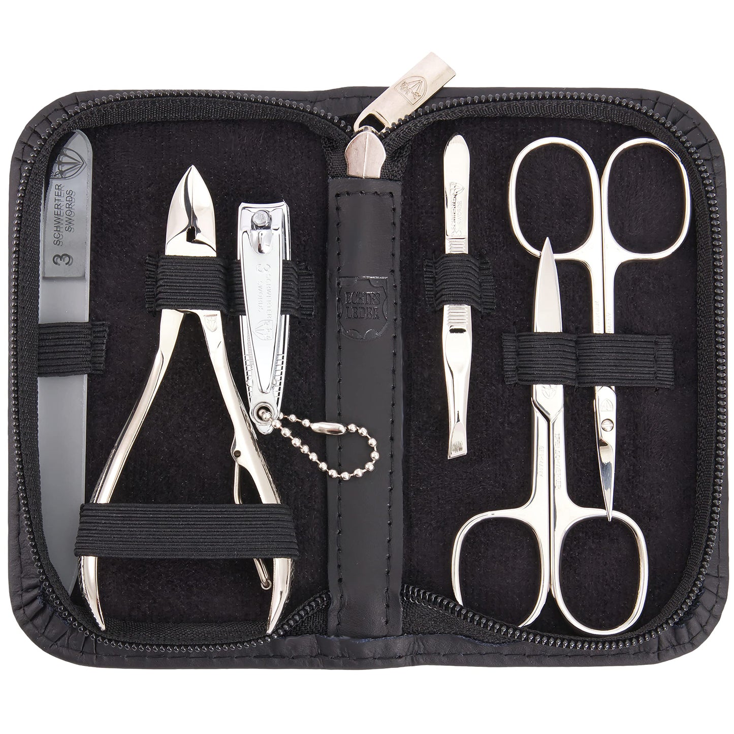 3 Swords Germany - brand quality 6 piece manicure pedicure grooming kit set for professional finger & toe nail care scissors clipper genuine leather case in gift box, Made in Solingen Germany (02259)