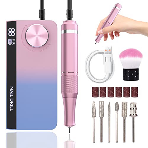 ANGNYA Electric Nail Drill for Acrylic Nails Professional 35000RPM Portable Rechargeable Nail Drill with Bits and Brush E Filer for Nails Polishing Removing Electric Nail File Manicure Pedicure Tool
