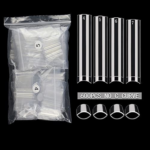 XXL No C Curve Nail Tips, SWETIDY 600Pcs Refill Size of 4,5,6,7 Clear Acrylic Nails Square Shape Nail Half Cover (600Pcs Refill XXL Square)