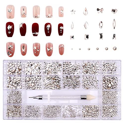 3100PCS Nail Crystals Rhinestones Sets - Nail Jewels for Nail Art, Nail Polish Accessories and Gems, Charms Nail Diamonds Art Supplies and Decorations, Glitter Acrylic Powder Nails Kit for Girls Women