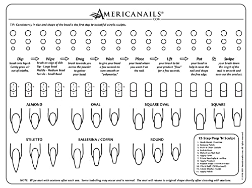 Americanails Acrylic Nail Training Mat - Silicone Trainer Sheet for Application Practice, Flexible Roll Up Pad Template for Acrylic Fingernails, Learn How to Apply Acrylic Nails