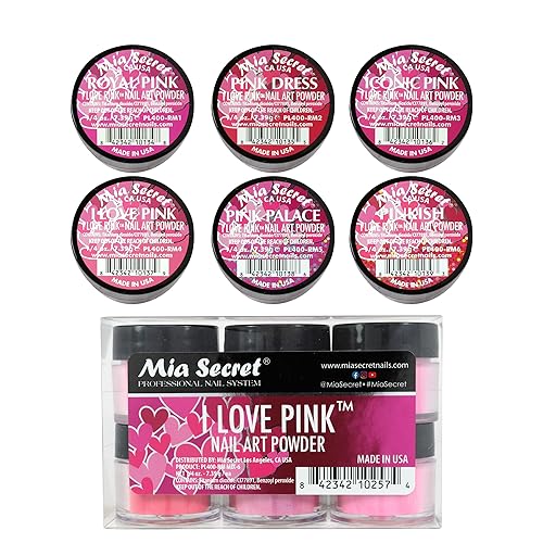 6PC Mia Secret Colored Acrylic Nail Art Powder Collection - I LOVE PINK, 6PC