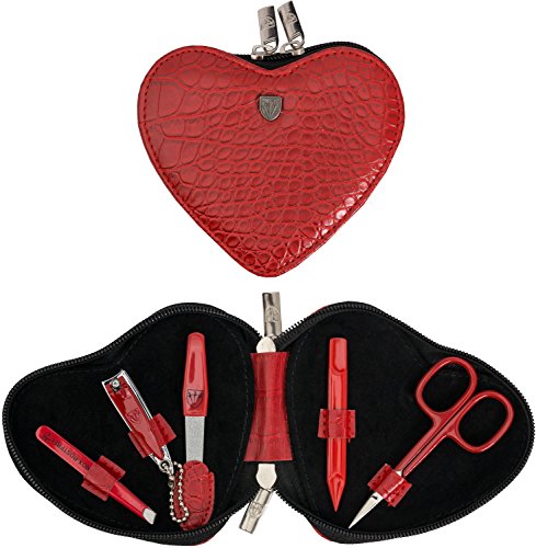 3 Swords Germany - brand quality 5 piece manicure pedicure grooming kit set for professional finger & toe nail care tweezers file clipper fashion leather case in gift box, Made by 3 Swords (17719)