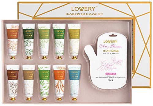 Valentines Day Hand Cream and Hand Mask Gift Set - 10 Scented Moisturizing Hand Lotions & 5 Deep Conditioning Hand Masks Shea Butter, Vitamin E and Jojoba Oil - Gifts for Women, Men, Mom, and Birthday