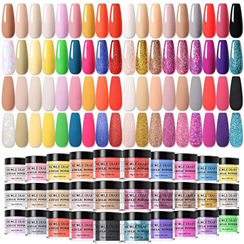 36 Colors Acrylic Powder Set - NICOLE DIARY Popular Acrylic Nail Powder Starter Set for Nail Extension, Nail Carving, Nail Salon & DIY Manicure at Home
