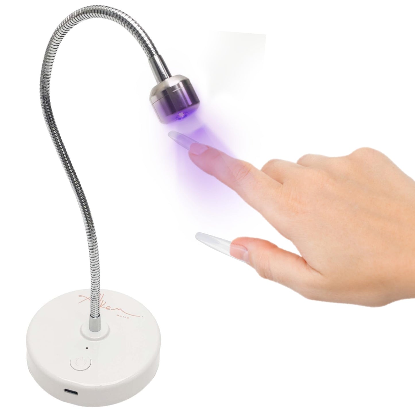 ALLKEM Portable UV LED Nail Lamp for Gel Nail Polish - Silver Gooseneck Light for Professional and Home Use