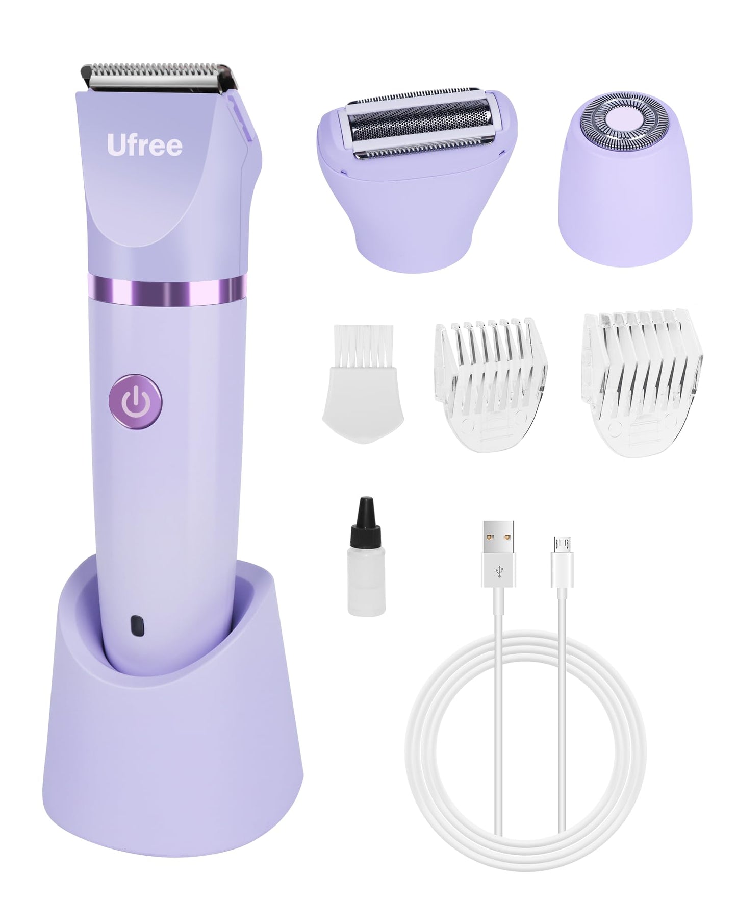 Ufree Bikini Trimmer for Women, Electric Razor for Pubic Legs Body Hair Rechargeable Removal with Snap-in Ceramic Blades, Face Razors for Women, IP7X Waterproof, Purple, Gifts for Women