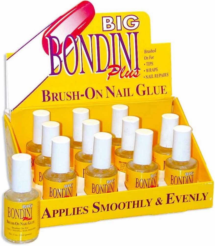 12 Bottle Display Big Bondini Plus All Purpose Brush On Nail Glue Adhesive 0.5oz