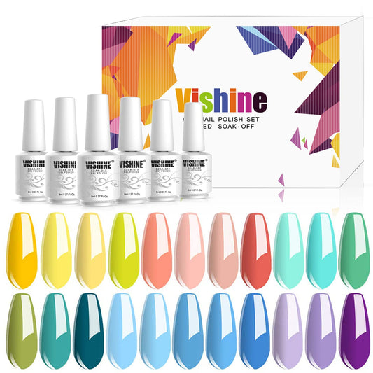 Vishine 24 Colors Soak Off UV LED Gel Nail Polish Plain Summer Range - 22 Pcs Gel Polish with No Wipe Top Coat Base Coat Starter Gel Nail Polish Set