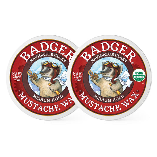 Badger - Mustache Wax, Medium Hold, Natural Mustache Wax, Certified Organic, Styling Facial Hair Wax, Moustache Wax, 0.75 oz (2 Pack)