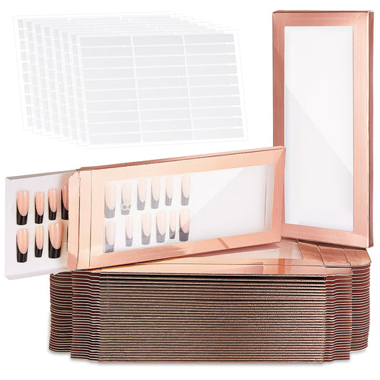 Yeaqee 100 Pcs Empty Nail Package Box with 100 Pcs White Background Papers Empty Nail Tip Box Packaging with 240 Pcs Adhesive Double Sided Tape Set for Press on Nail Business Nail Salon (X-Large)