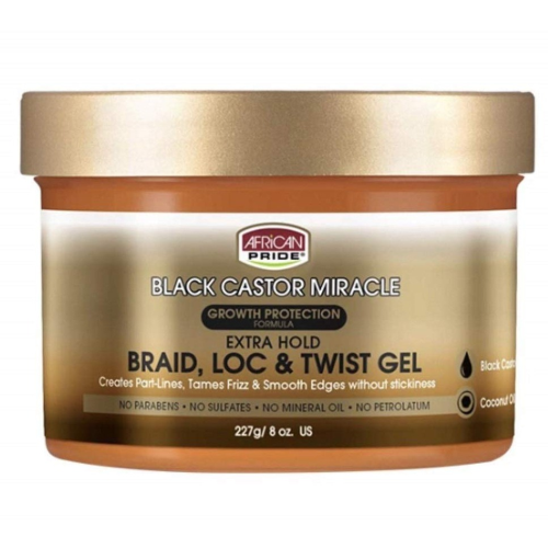 African Pride Black Castor Miracle 8 Oz. Extra Hold Braid, Loc, & Twist Gel 8 fl oz
